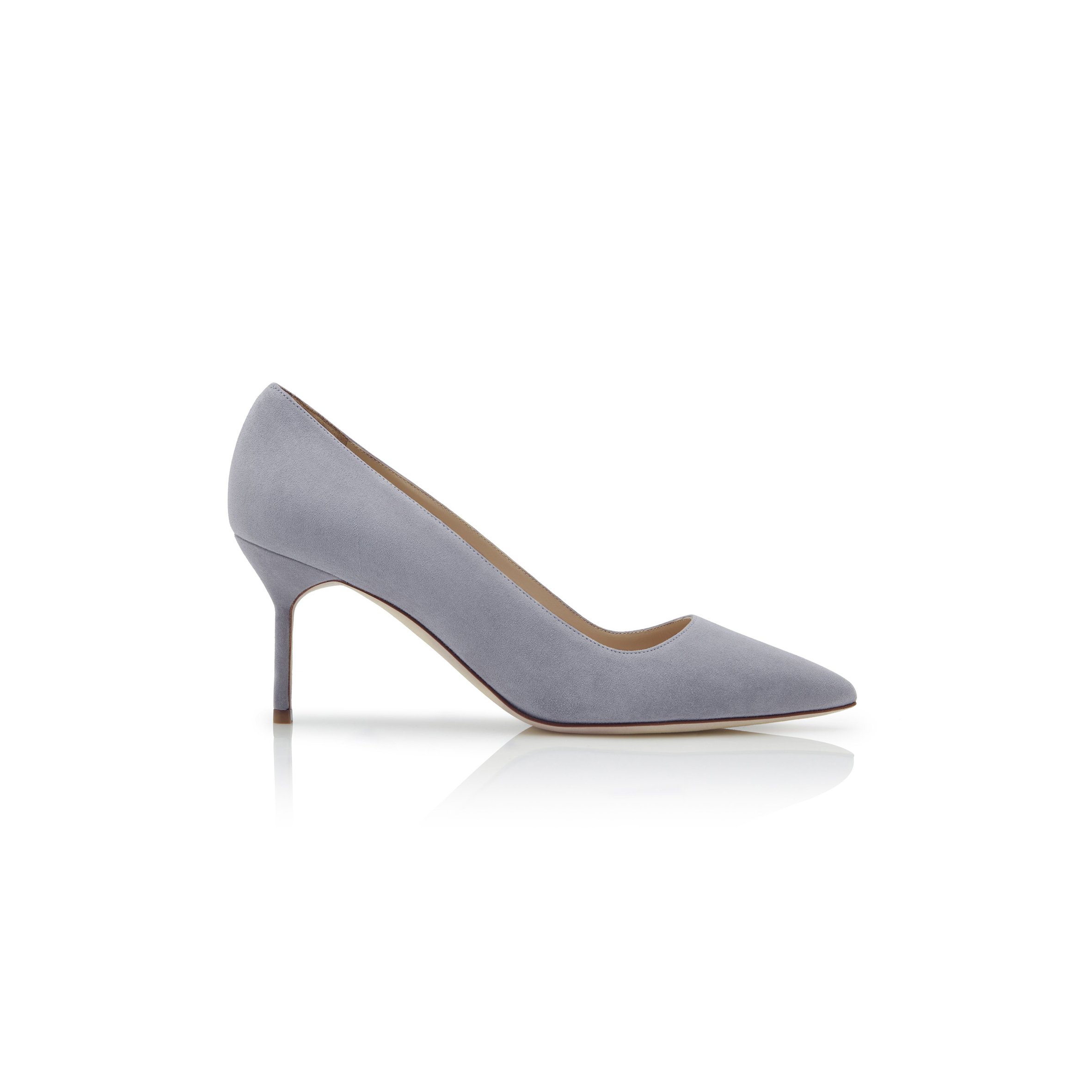 MANOLO BLAHNIK BB 70 LIGHT GREY SUEDE POINTED TOE PUMPS 9XX-0415-0018
